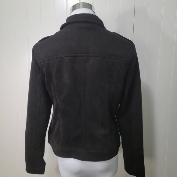 Philosophy Grunge Glam Rock Faux Suede Full Zip Asymmetrical Moto Biker Jacket - Picture 7 of 11